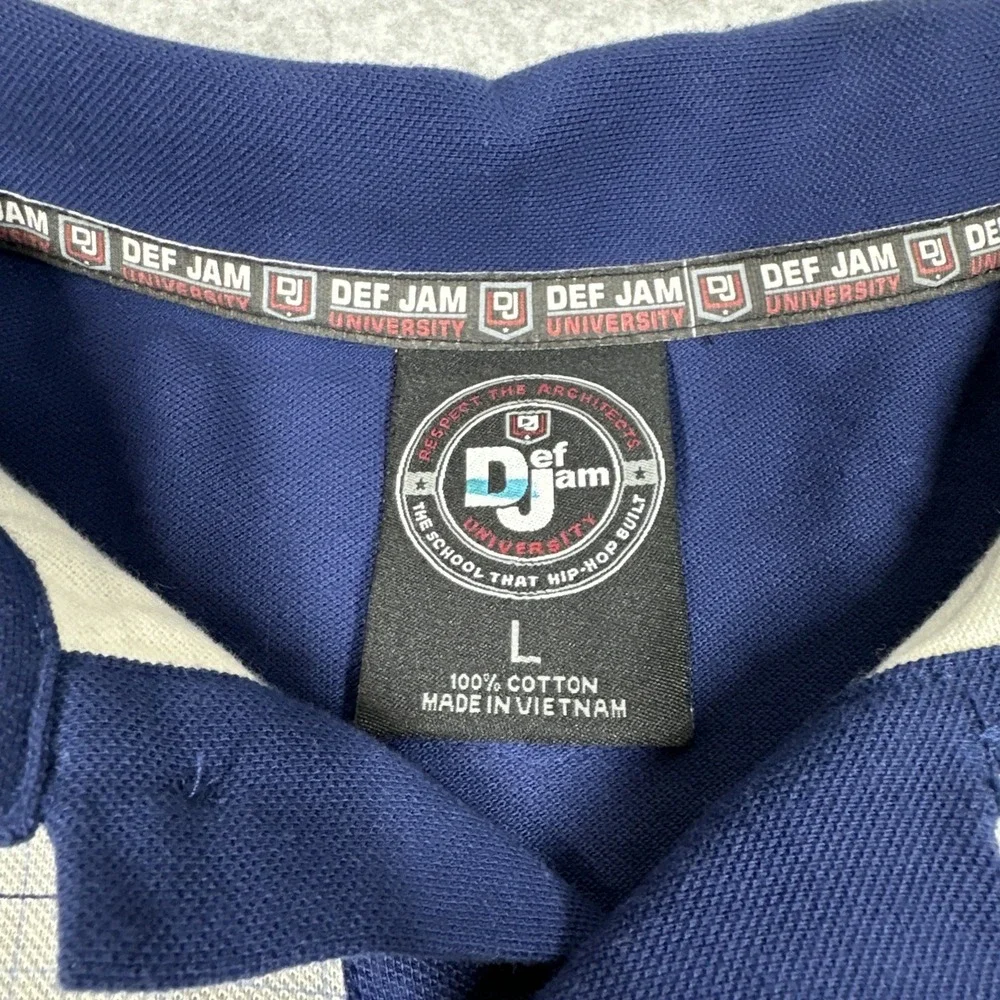 Vintage‎ Y2K Def Jam University Men's Check Polo Shirt Large Collared Blue